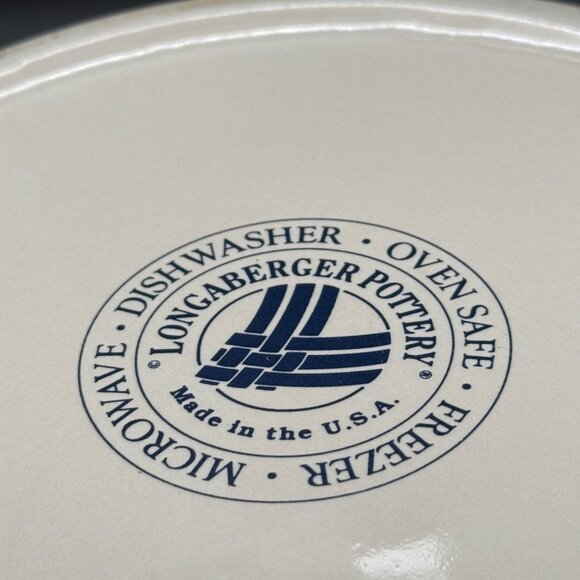 Longaberger Pottery Ivory & Blue Striped Round Pie Plate 10.5" Diameter Made USA - Picture 3 of 7